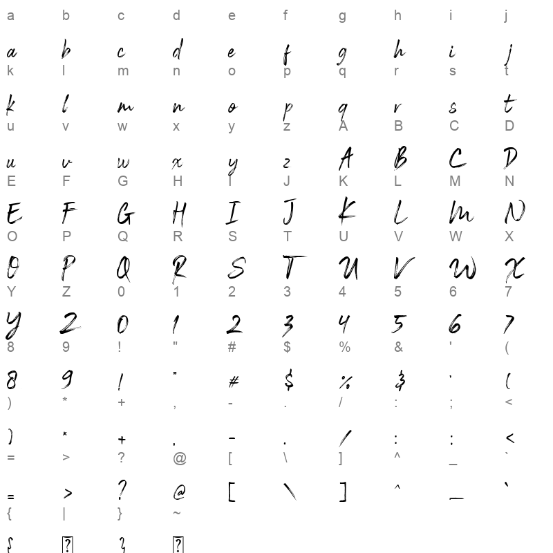 Black Vosten Personal Use Regular Character Map