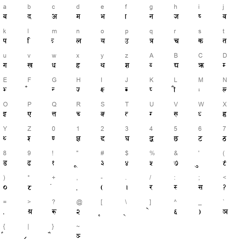 Khaki Regular Character Map