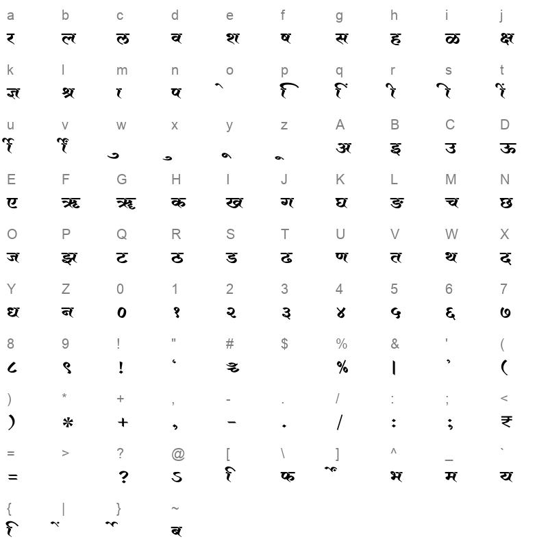 SHREE DEV7 4979 Regular Character Map